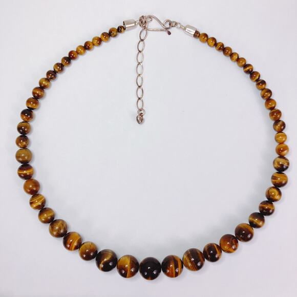 Signed Jay King DTR Sterling Silver Tiger Eye Graduated Gemstone Necklace 22 VTG - Picture 2 of 11